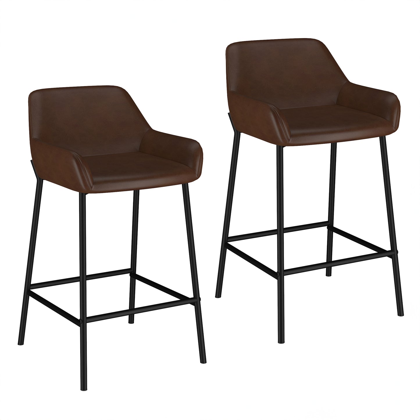 26" Counter Stool, PU, Set of 2 in Brown & Black