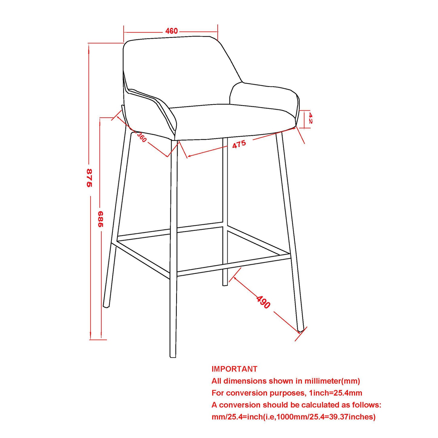 26" Counter Stool, PU, Set of 2 in Brown & Black