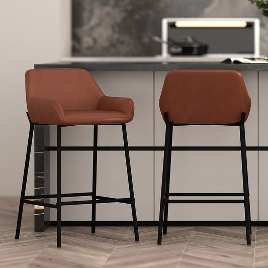 26" Counter Stool, PU, Set of 2 in Saddle and Black