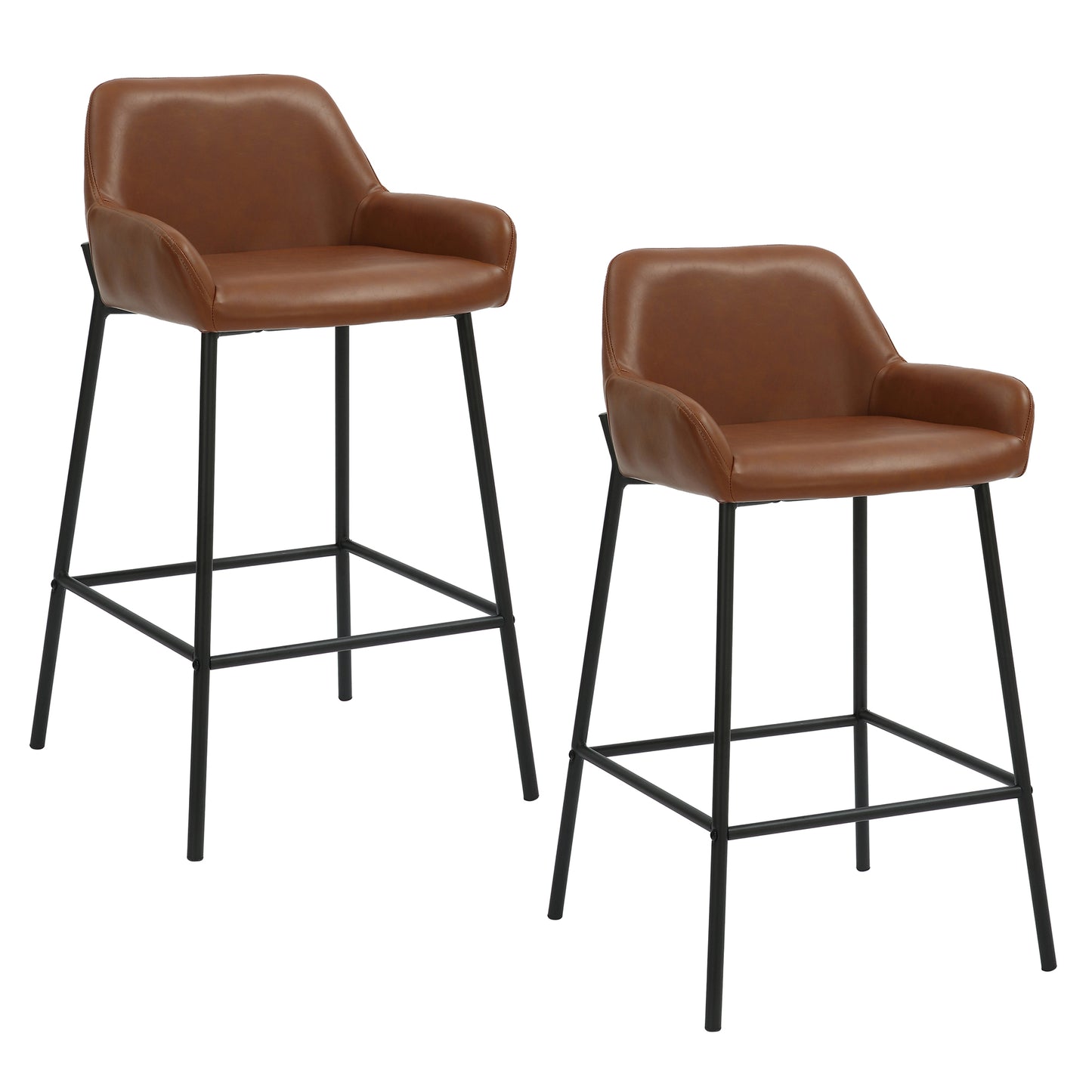 26" Counter Stool, PU, Set of 2 in Saddle and Black