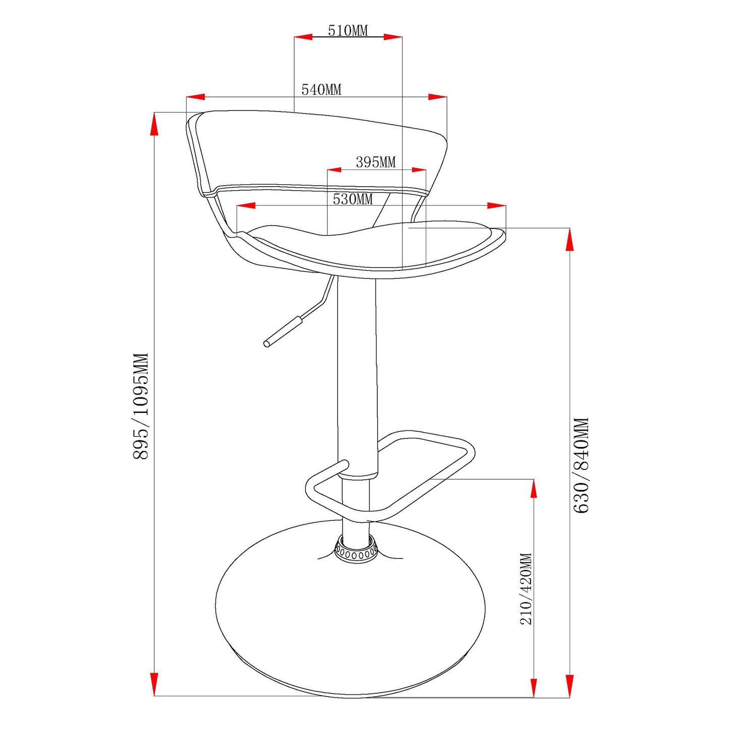 Rover Adjustable Air Lift Stool in Ivory and Black (1 Unit)