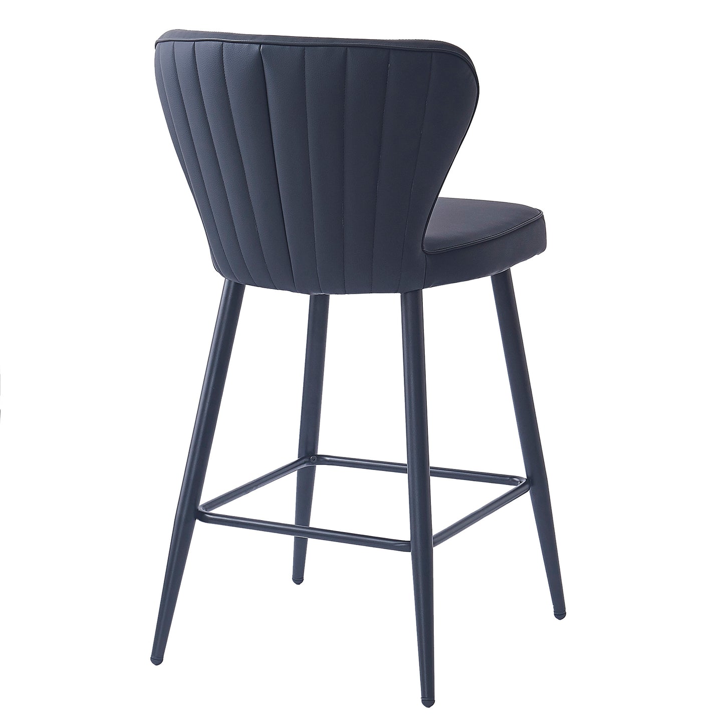 26" Counter Stool, Set of 2, in Black Faux Leather and Black