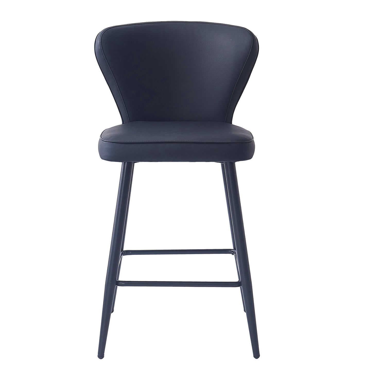 26" Counter Stool, Set of 2, in Black Faux Leather and Black