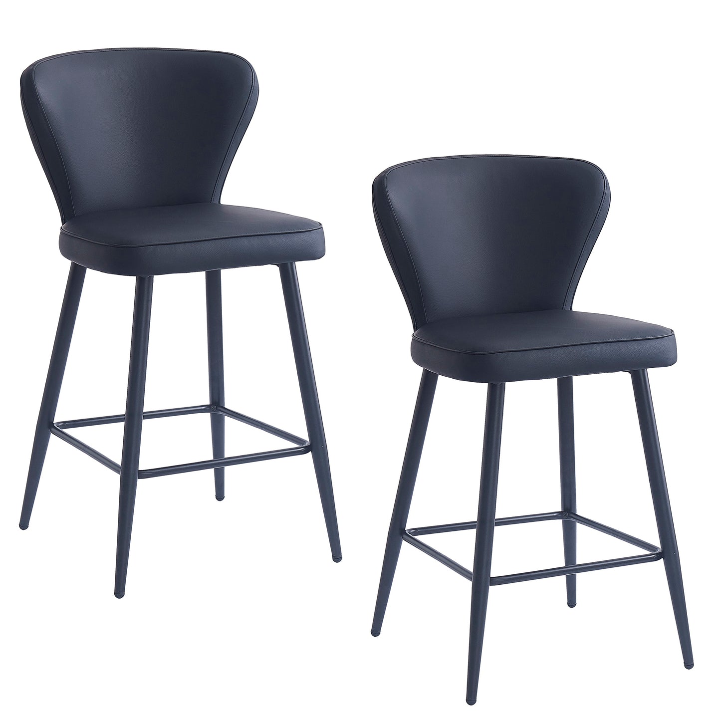 26" Counter Stool, Set of 2, in Black Faux Leather and Black