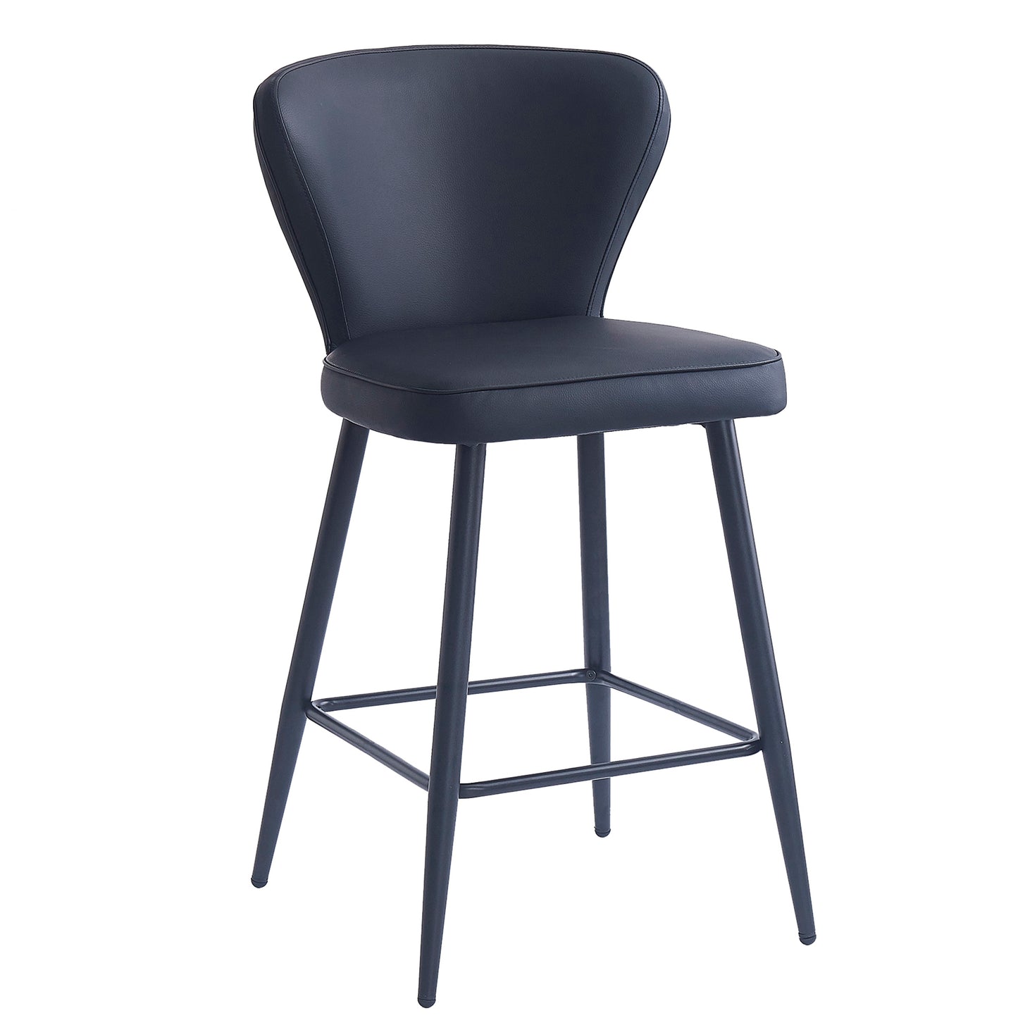 26" Counter Stool, Set of 2, in Black Faux Leather and Black