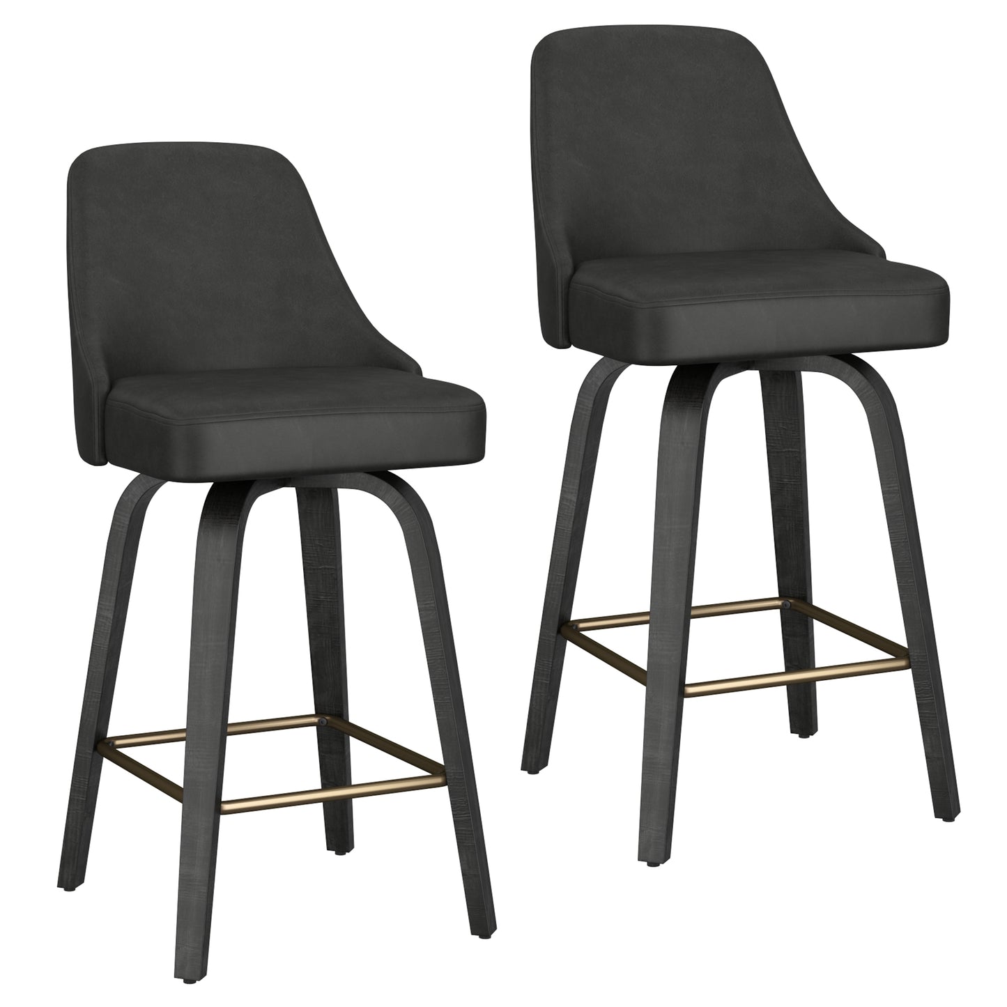 Oakley 26" Counter Stool w/Swivel, Set of 2 in Charcoal & Black