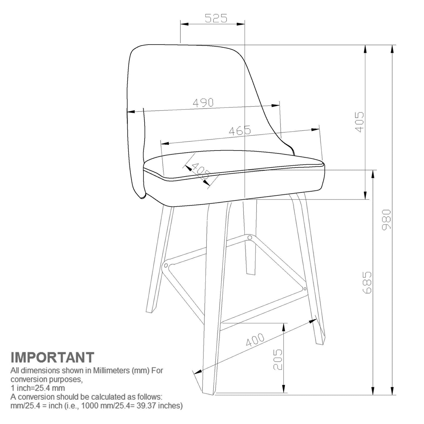 Oakley 26" Counter Stool w/Swivel, Set of 2 in Charcoal & Black