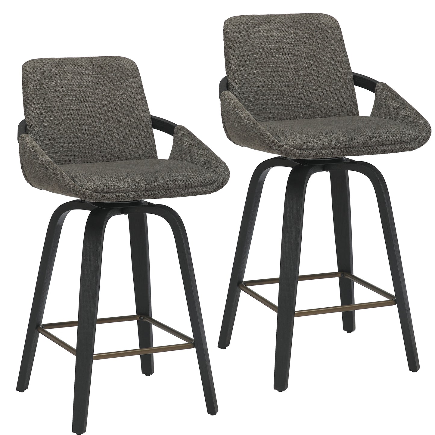 Parker 26" Counter Stool w/Swivel, Set of 2 in Charcoal Performance Fabric & Black