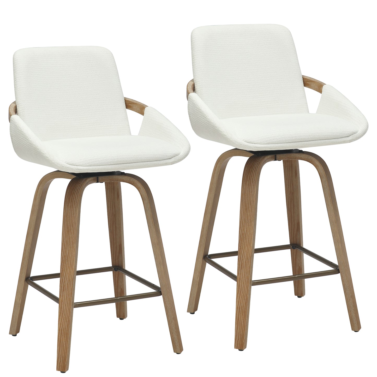 Parker 26" Counter Stool w/Swivel, Set of 2 in Ivory Performance Fabric & Whitewashed