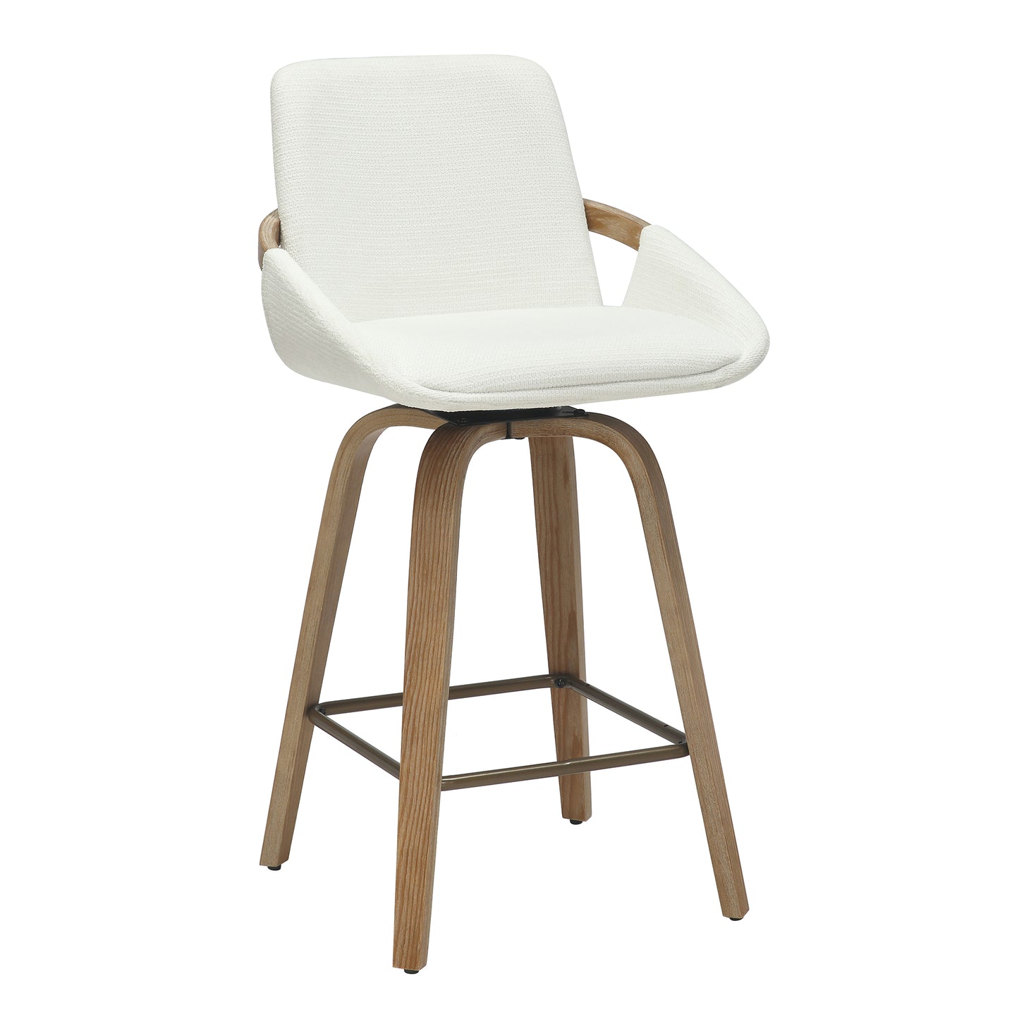 Parker 26" Counter Stool w/Swivel, Set of 2 in Ivory Performance Fabric & Whitewashed