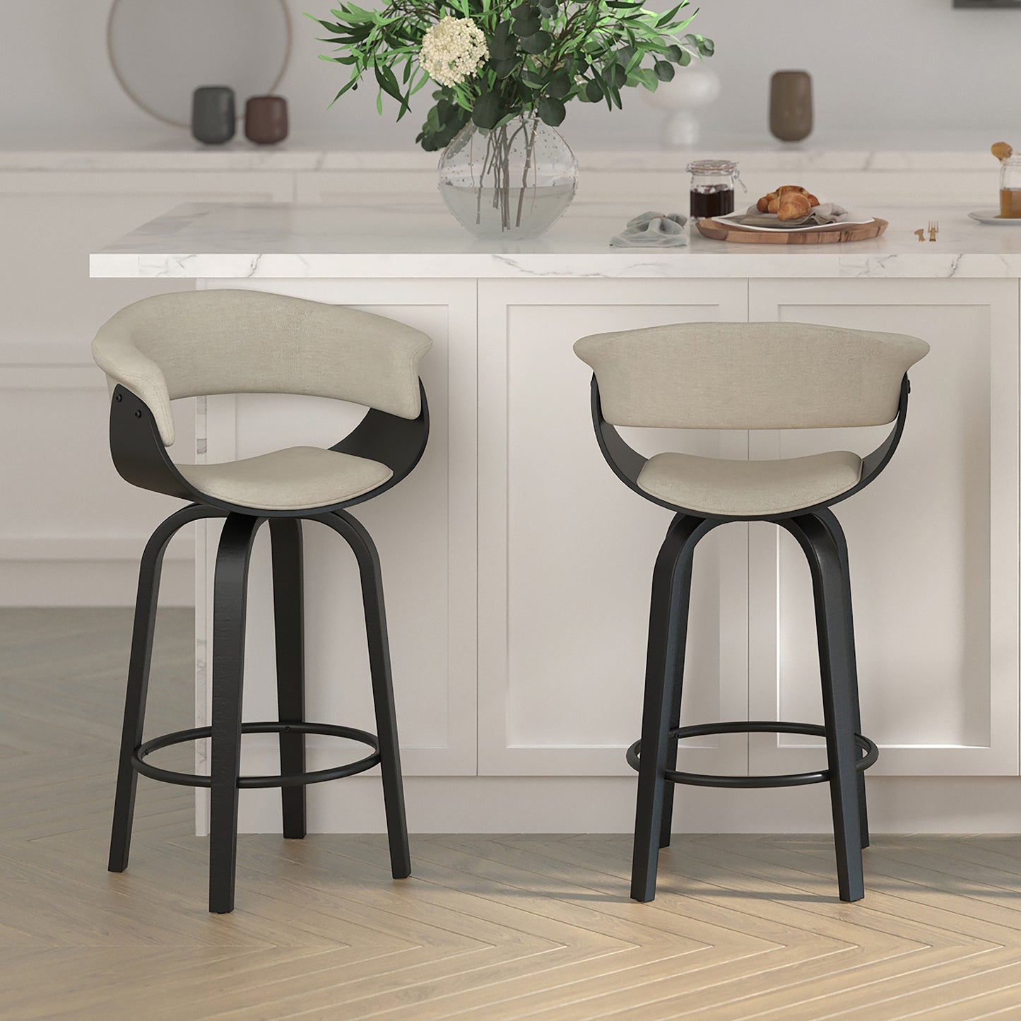 Holt 26" Counter Stool in Beige Fabric and Black