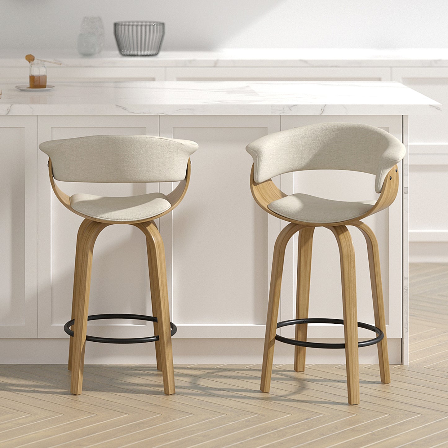 Holt 26" Counter Stool in Beige Fabric and Natural (1 PC)