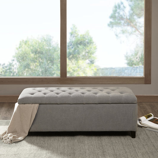 Button Tufted Upholstered Storage Bench, Grey