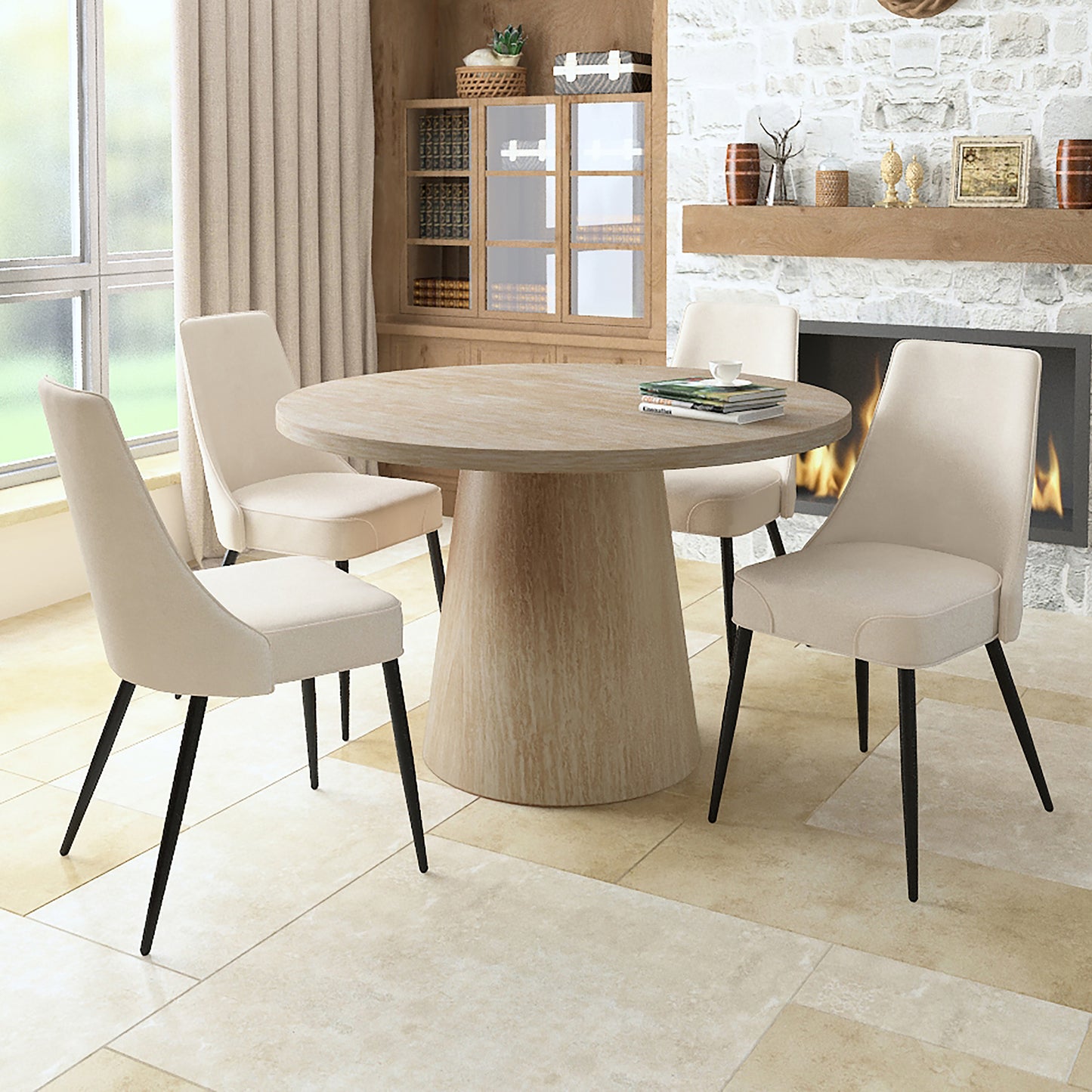 5pc Dining Set in Ivory with Beige Chair