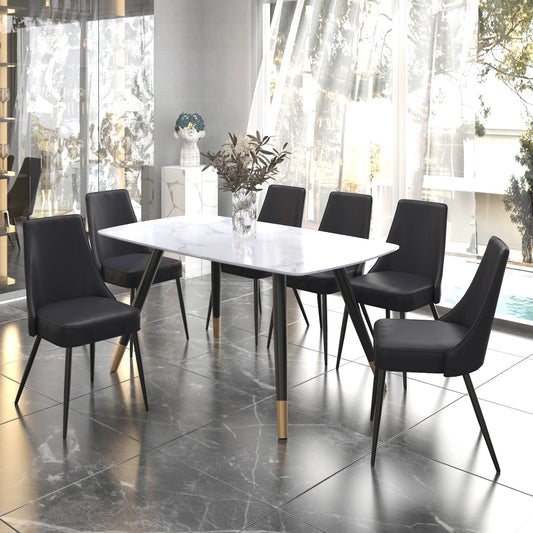 7pc Dining Set in White Table with Black Chair