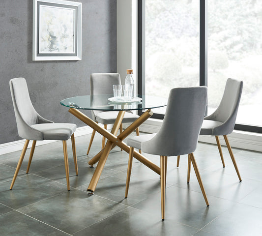 Carmilla 5pc Dining Set in Aged Gold with Grey Chair