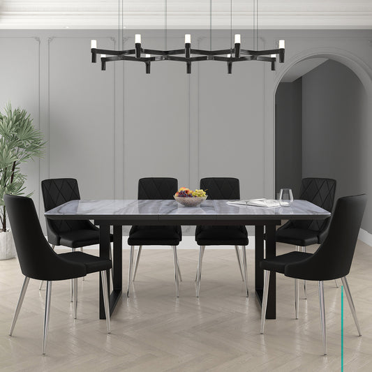 Gavin/Devo 7pc Dining Set in Black with Black Chair