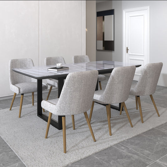 Gavin/Mia 7pc Dining Set in Black with Grey & Light Grey Chair