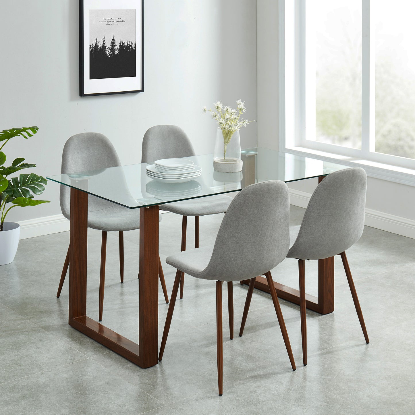 Franco/Lyna 5pc Dining Set in Walnut with Grey Chair