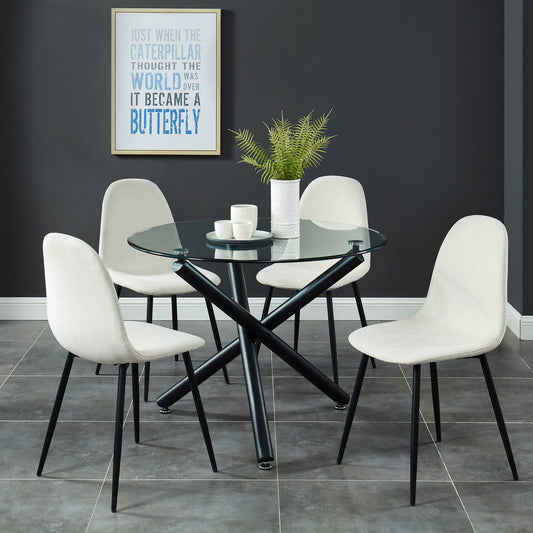 Suzette/Olly 5pc Dining Set in Black with Beige Chair