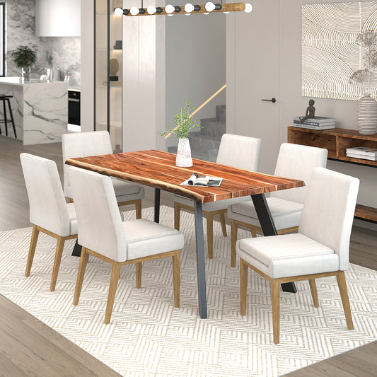 Virag/Cortez 7pc Dining Set in Natural with Beige and Natural Chair