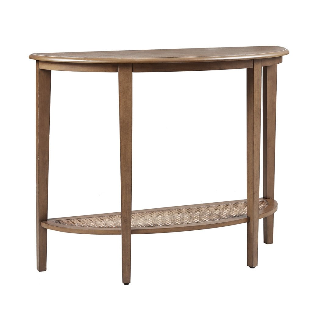 Traditional Half-Moon Wood Console Table with Cane Bottom