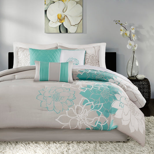 Spring Floral Comforter Set, Aqua Blue