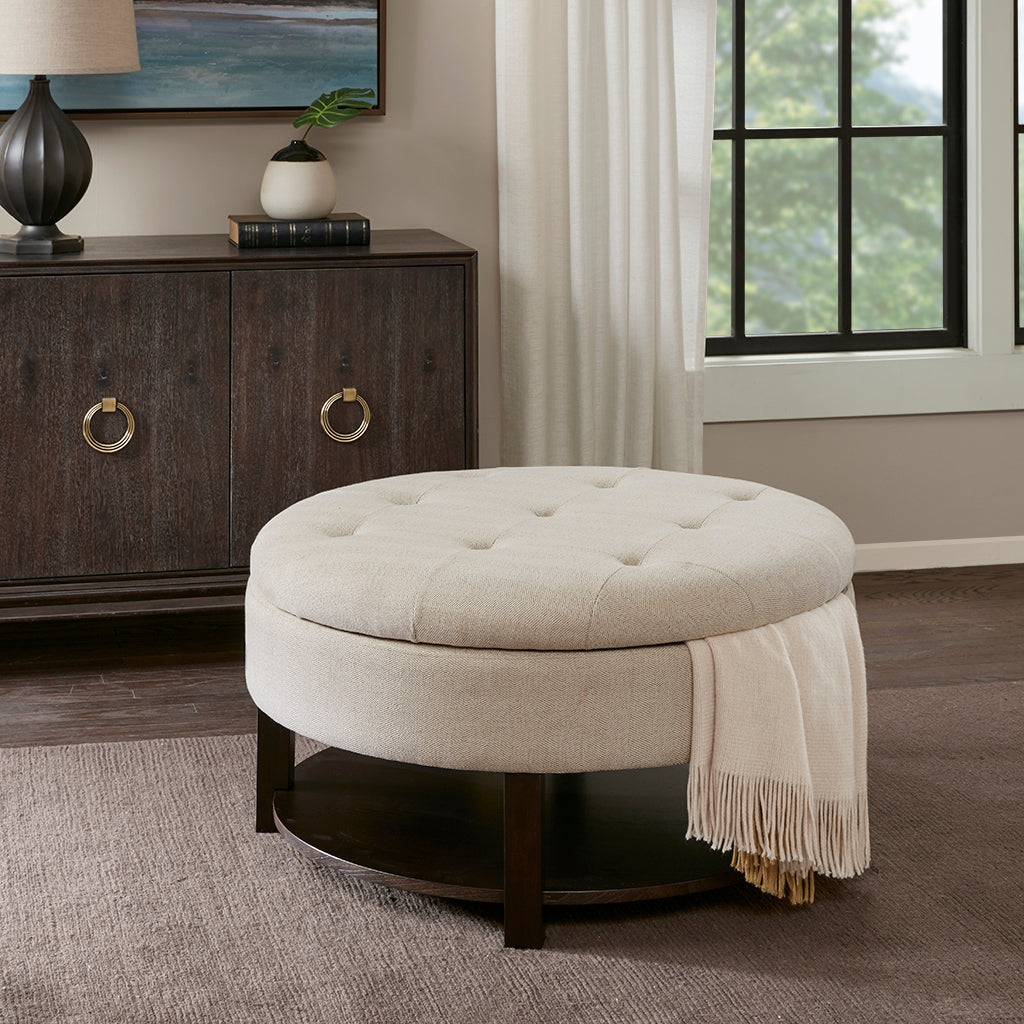 Morrocco Round Storage Ottoman, Cream