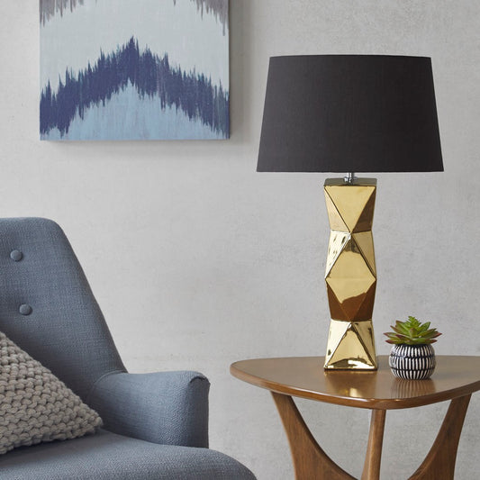 Tali Geometric Ceramic Table Lamp, Gold