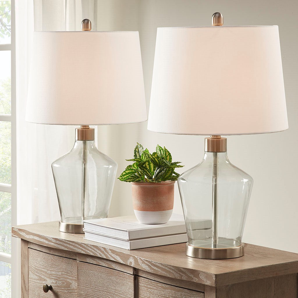 Clear Glass Base Table Lamps, Grey Base set of 2