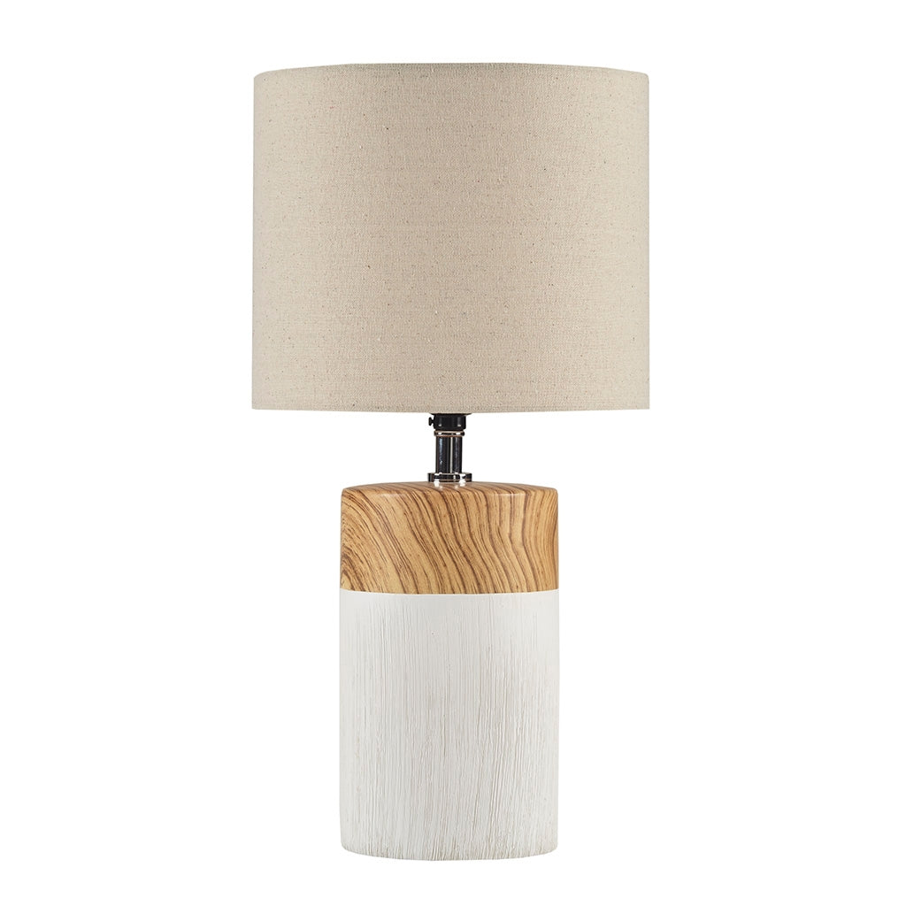 Mid-Century Wood Grain Table Lamp, Matte White