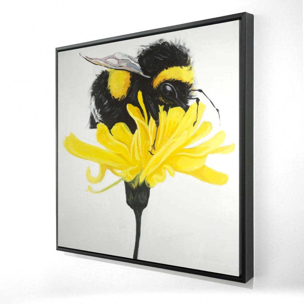 Bumblebee On A Dandelion | Framed Print On Canvas 24" X 24"