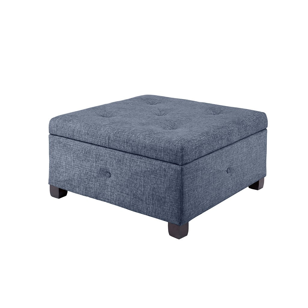 Storage Ottoman Button Tufted Square Accent Stool, Blue