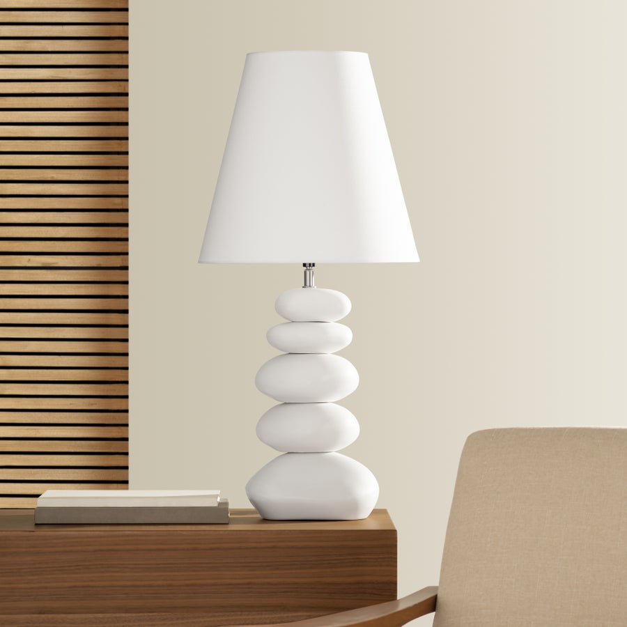 Oslo Ceramic White Stacked Stone 27h" Table Lamp