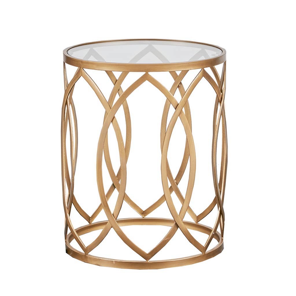 Glass Top Hollow Round Accent Table, Gold