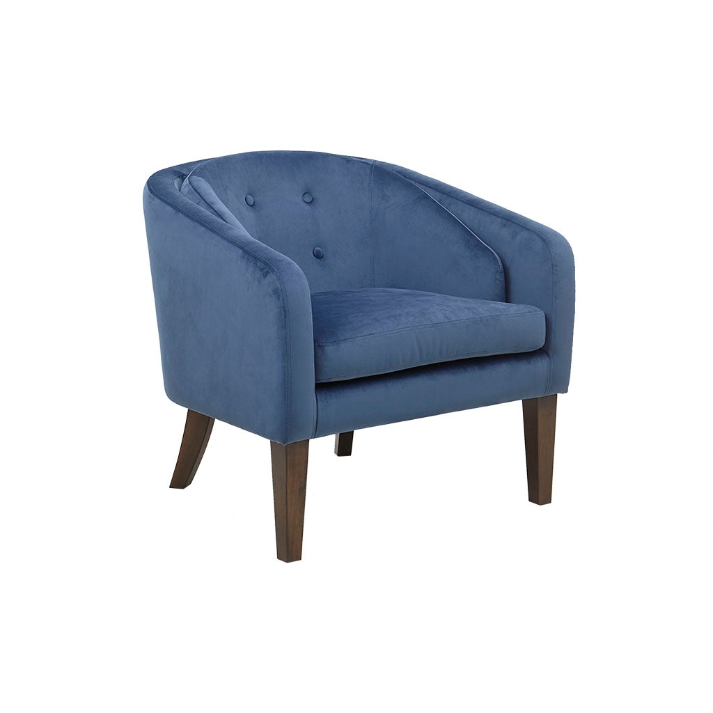 Tufted Mid-Centruy Barrel Accent Chair, Blue Velvet