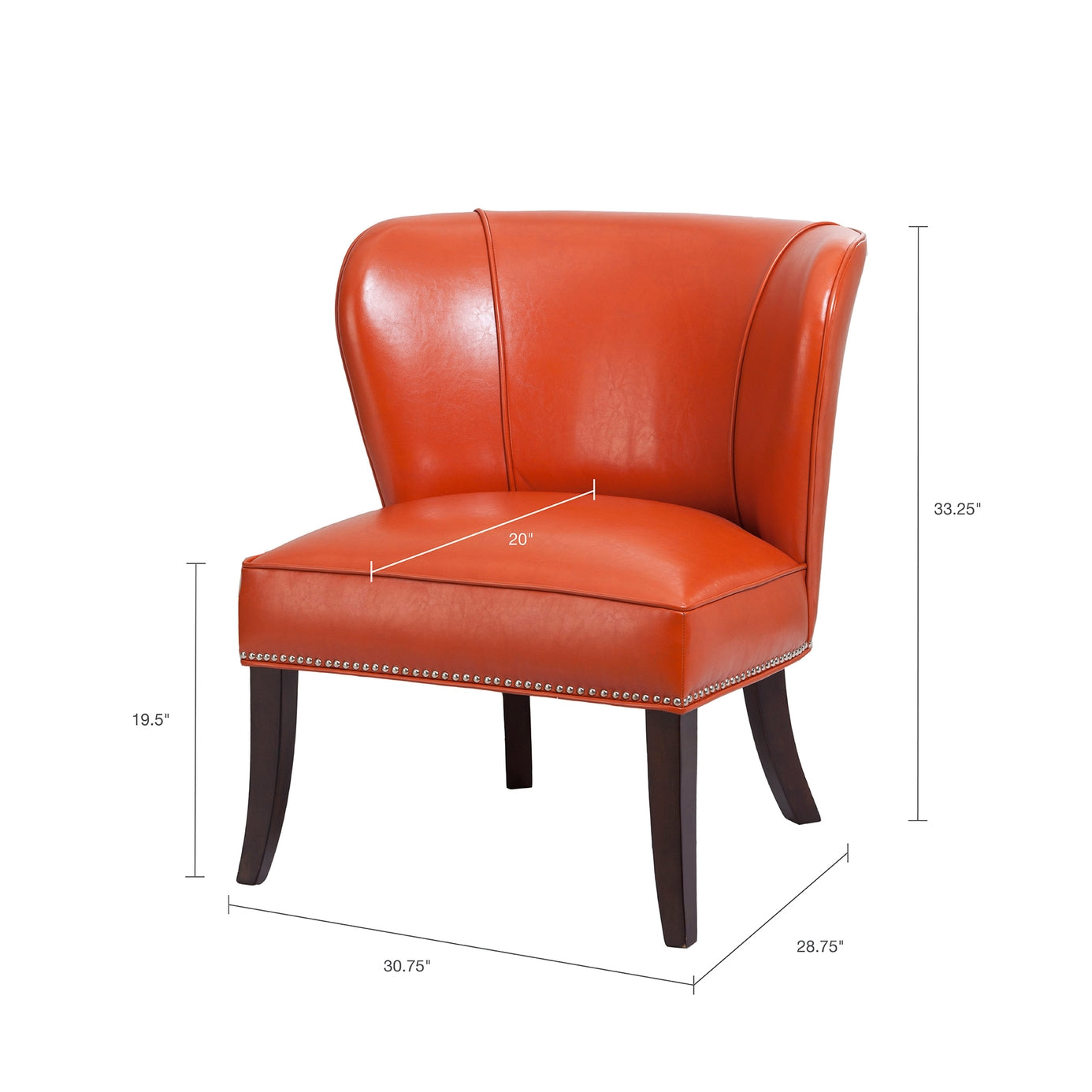 Faux Leather Concave Armless Accent Chair, Orange *