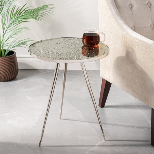 Lunar Nickel 17d x 20.5h" Glass Top Side Table