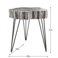 Tripod Faux Wood Top Silver 21h" Side Table