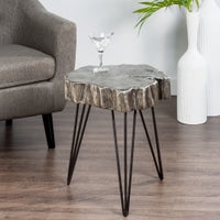 Tripod Faux Wood Top Silver 21h" Side Table