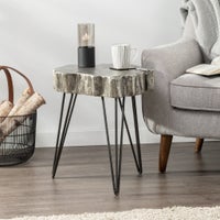 Tripod Faux Wood Top Silver 21h" Side Table