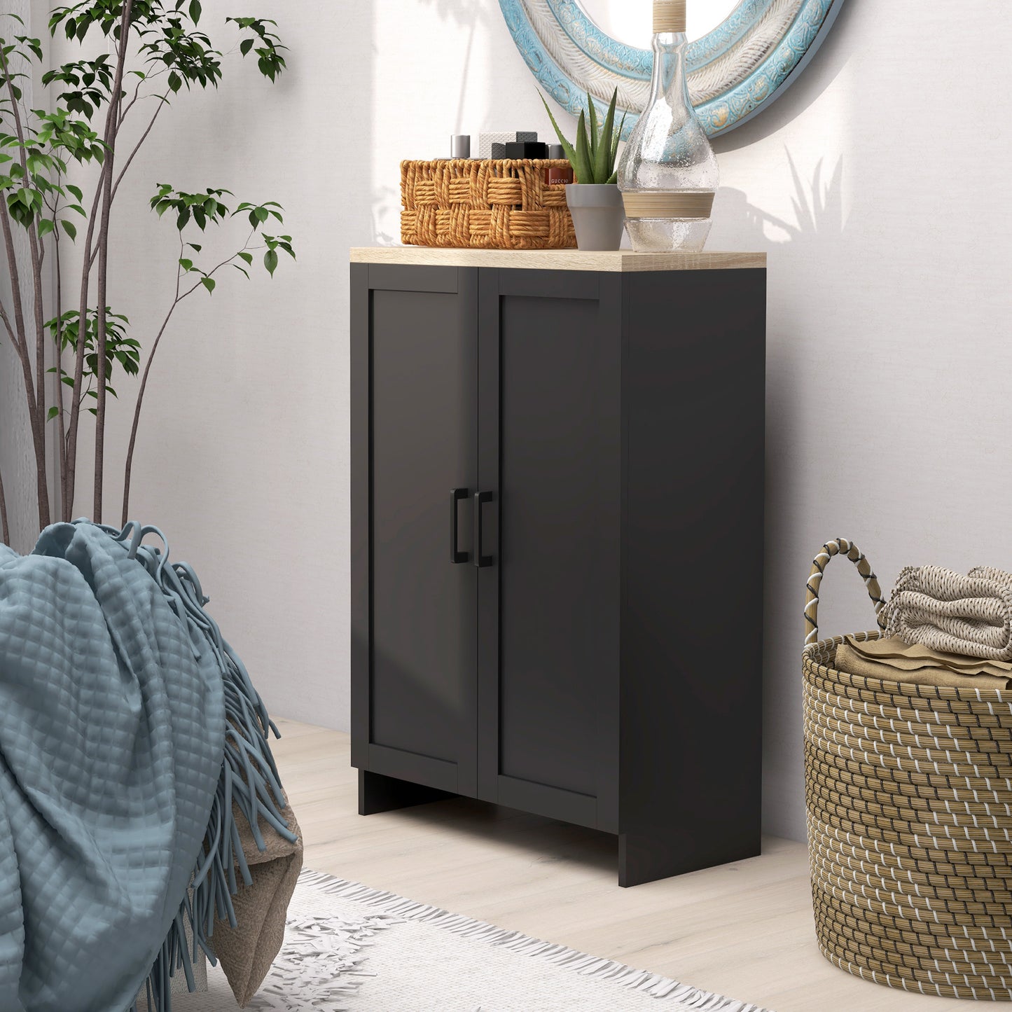 Modern Storage Cabinet with Doors and Adjustable Shelf for Kitchen, Living room, 23.6" x 11.8" x 35.4", Black