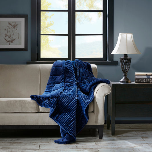 Corduroy Plush 60x70" Winter Throw Blanket Navy Blue