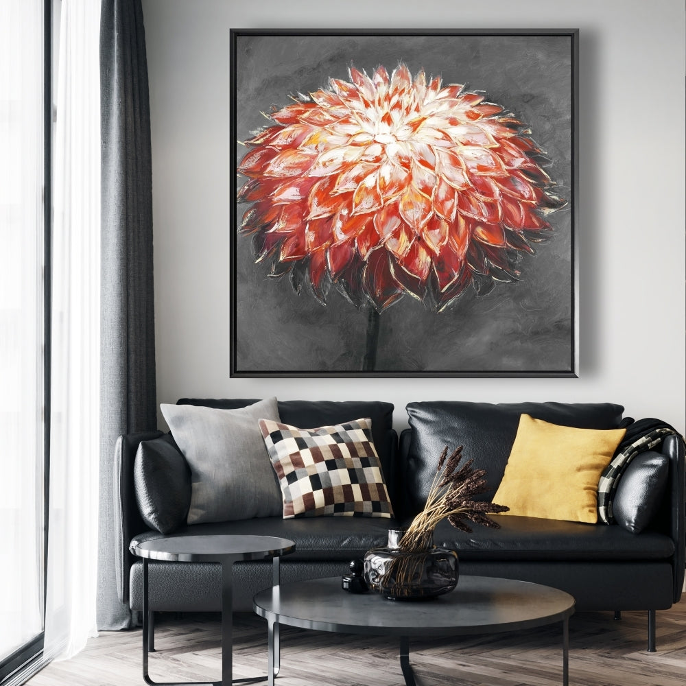 Abstract Dahlia Flower Print On Canvas, 48"x48"