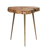 Petra Acacia Wood Molten Brass Inlay 22h" Side Table - Natural