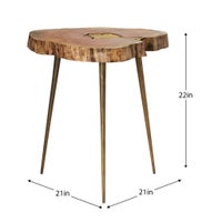 Petra Acacia Wood Molten Brass Inlay 22h" Side Table - Natural