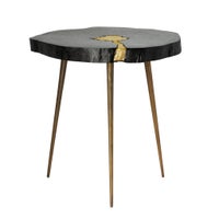 Petra Acacia Wood Molten Brass Inlay 22h" Side Table - Black