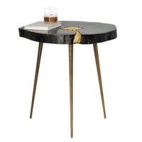 Petra Acacia Wood Molten Brass Inlay 22h" Side Table - Black