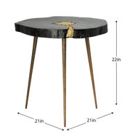 Petra Acacia Wood Molten Brass Inlay 22h" Side Table - Black