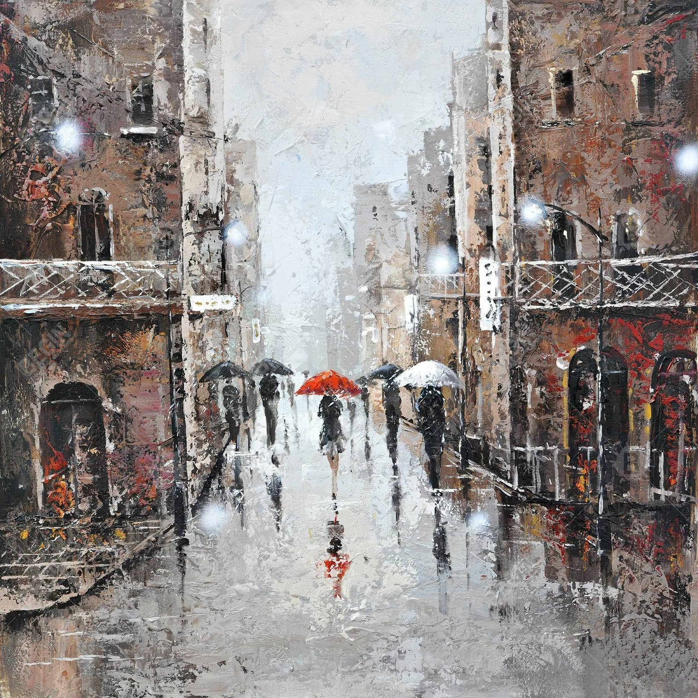 City Rain | Framed Print On Canvas 48" X 48"